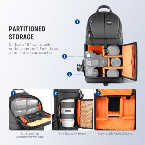 Neewer Professional Camera Case Sling Backpack for Nikon Canon Sony and Other DSLR Cameras and Lens,Tripod,Other Accessories,Durable Waterproof and Tear Proof Bag with Padded Dividers(Orange Interior) - style: Nw-xjb02s