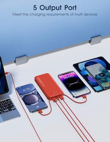 Nusyddy Portable Charger 10000mAh Fast Charging w/Built-in Wall Plug Red | PD20W Fast Charging, LED Indicator, Pass Through Charging, TSA Approved, Compact/Slim, Power Bank for iPhone/iPad/Samsung - color: Red