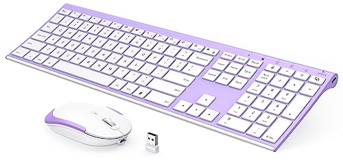 Vssoplor Wireless Keyboard and Mouse, Rechargeable Ultra Slim, Lavender | Quiet Full-Size Keyboard and Mouse Combo Set, for Laptop, PC, Notebook, Desktop, 2.4GHz Stable Connection, Ideal for Office - color: Lavender Purple