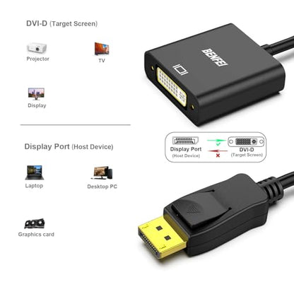 BENFEI DisplayPort to DVI, Gold-Plated DP to DVI Adapter (Male to Female) Compatible for Lenovo, Dell, HP and Other Brand
