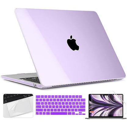 TWOLSKOO Compatible with MacBook Air 13 inch Case M5 2026 M4 2025 M3 M2 2024-2022 A3449 A3240 A3113 A2681, Plastic Hard Shell & Keyboard Cover & Screen Film for MacBook Air 13.6 inch, Crystal Purple - color: Crystal Purple