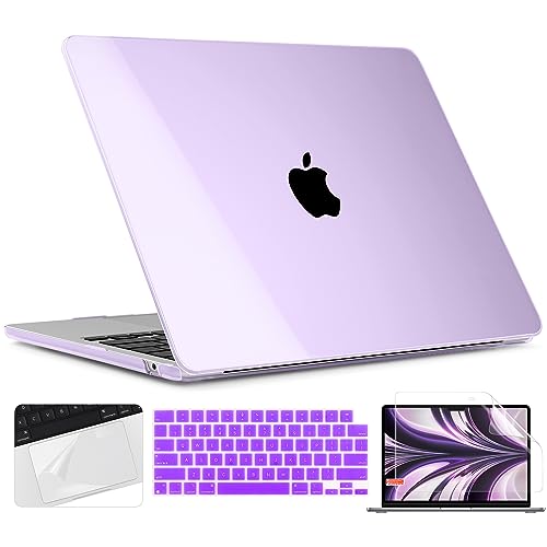 TWOLSKOO Compatible with MacBook Air 13 inch Case M5 2026 M4 2025 M3 M2 2024-2022 A3449 A3240 A3113 A2681, Plastic Hard Shell & Keyboard Cover & Screen Film for MacBook Air 13.6 inch, Crystal Purple - color: Crystal Purple