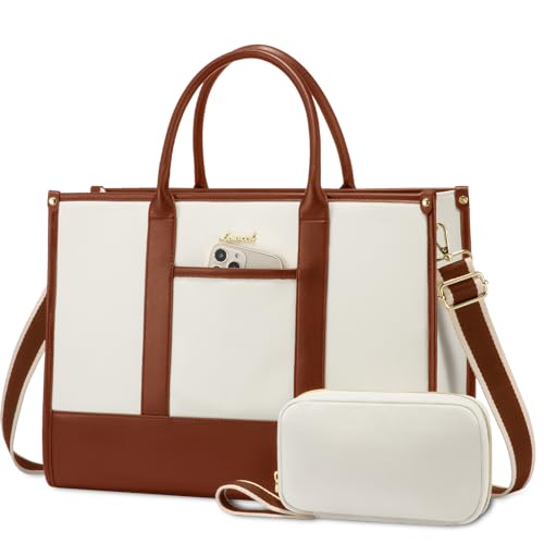 LOVEVOOK Laptop Tote Bags for Women Work Bag 17.3 inch Large Professional Teacher Purse Lightweight Computer Bag Briefcase Business Office, Beige-brown - color: Beige-brown, size: 17inch