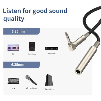 Right Angle 6.35mm TRS Audio Cable, 1.5FT 2Pack - Male to Female Stereo Headphone Extension Cable for Amplifiers, Headphones, Stage, DJ and More - style: Right Angle 6.35mm TRS Stereo Male to Female Audio Cable