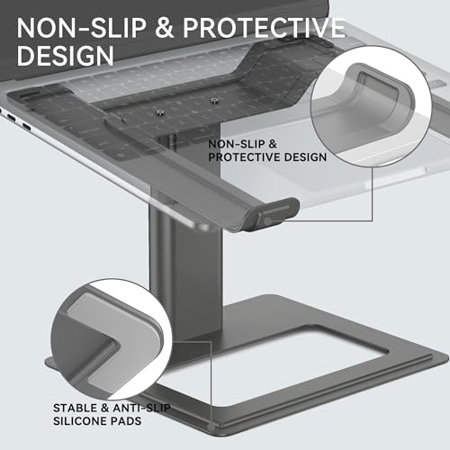 SOUNDANCE Adjustable Laptop Stand, Ergonomic Aluminum Riser for 10-17.3” Notebooks, Ventilated Metal Holder with Height Alignment for Desk Workspace, Grey - color: Grey
