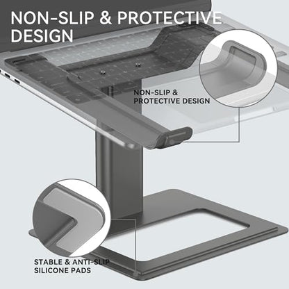 SOUNDANCE Adjustable Laptop Stand, Ergonomic Aluminum Riser for 10-17.3” Notebooks, Ventilated Metal Holder with Height Alignment for Desk Workspace, Grey - color: Grey
