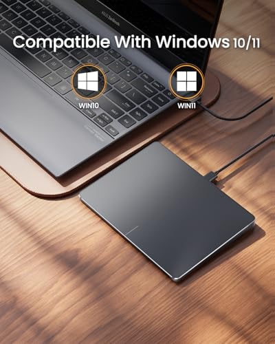 ProtoArc T1 Wired Large USB Trackpad for Windows 11/10, Grey Black | 6.4" surface, high-Precision, multi-touch gestures, plug-and-play, stable wired connection for Computer/Desktop/Laptop.