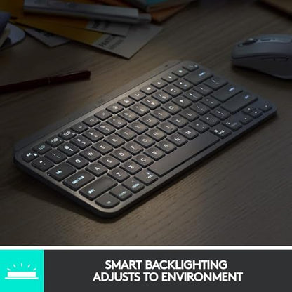 Logitech MX Keys Mini Minimalist Wireless Illuminated Keyboard - Graphite | Minimalist, compact, Bluetooth, USB-C, metal build, compatible with Apple macOS, iOS, Windows, Linux, Android - color: Graphite, style: MX Keys Mini