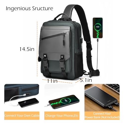 Crossbody Messenger Bag for Men: 13L Multi-pocket Satchel Sling Bags - color: Dark Green