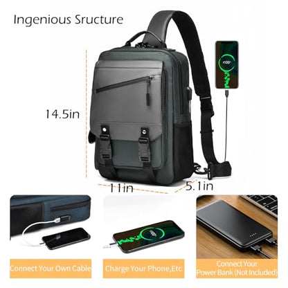 Crossbody Messenger Bag for Men: 13L Multi-pocket Satchel Sling Bags - color: Dark Green