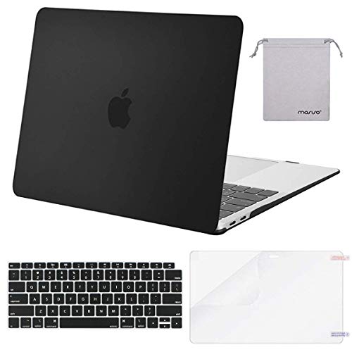 MOSISO Compatible with MacBook Air 13 inch Case M1 2021 2020 2019 2018 | A2337 A2179 A1932, Protective Hard Shell&Keyboard Cover&Screen Film&Pouch for MacBook Air 13.3 inch Case, Black - color: Black