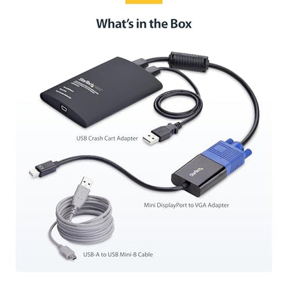 StarTech Crash Cart Adapter, USB/VGA/Mini DP, TAA (NOTECONS02-VGA-MDP) | USB/VGA KVM console, File transfer & video capture, Mini DP adapter, BIOS-level control, Self-powered, Win/Linux/macOS