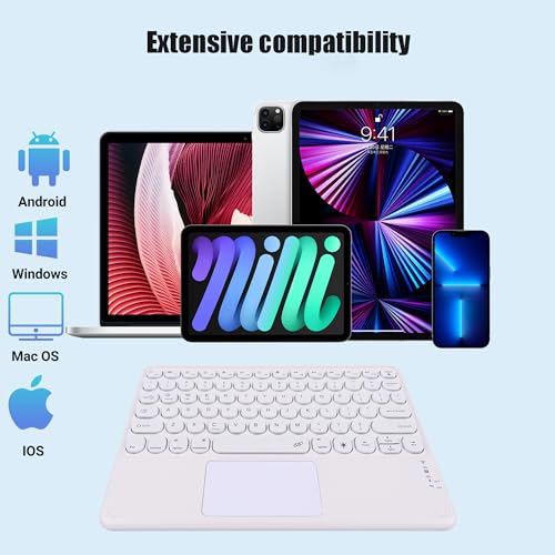 Universal Slim Portable Wireless Bluetooth Backlit Keyboard with Touchpad, Rechargeable Multi-Device Keyboard Compatible with Windows/iOS/Android for Tablet, Smartphone, Laptop, White