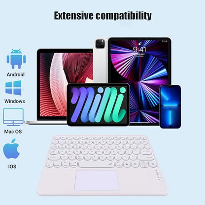 Universal Slim Portable Wireless Bluetooth Backlit Keyboard with Touchpad, Rechargeable Multi-Device Keyboard Compatible with Windows/iOS/Android for Tablet, Smartphone, Laptop, White