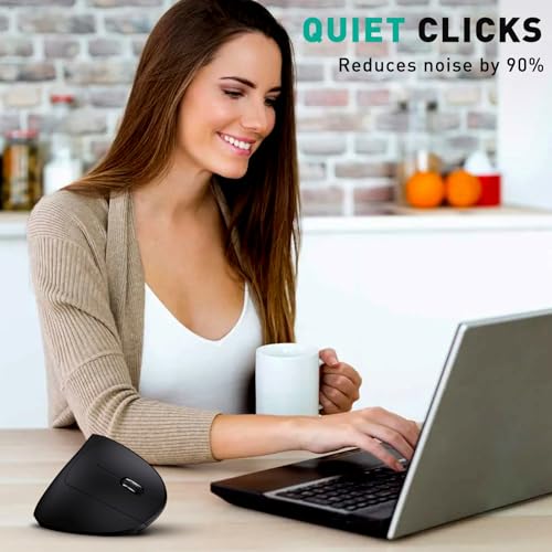 JYKEYMOUT Bluetooth and 2.4G (2-in-1) Rechargeable Wireless Mouse, Ergonomic Vertical Design, 1000/1200/1600 DPI, 6 Silent Buttons, for Laptop, Computer, PC, MacBook, Chromebook-Black - style: DPI-1600