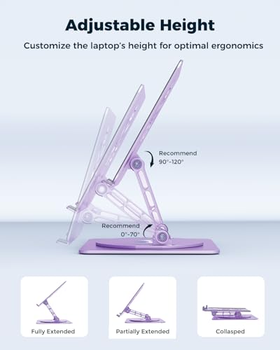 Aoviho 360° Rotating Laptop Stand for Desk | Adjustable, Foldable, Portable Aluminum Ergonomic Riser | Compatible with MacBook, Dell, HP & All Laptops 10-16 inch | Purple - color: Purple