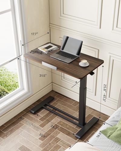 FLEXISPOT H7 PRO 90° Tiltable Mobile Overbed Table with Pneumatic Lift,32'' | Foldable bedside table with adjustable desktop for laptop, Rolling Computer Cart and bed sofa.31.5" W x 17.7" D,Rustic Brown - color: Rustic Brown, size: 32x18