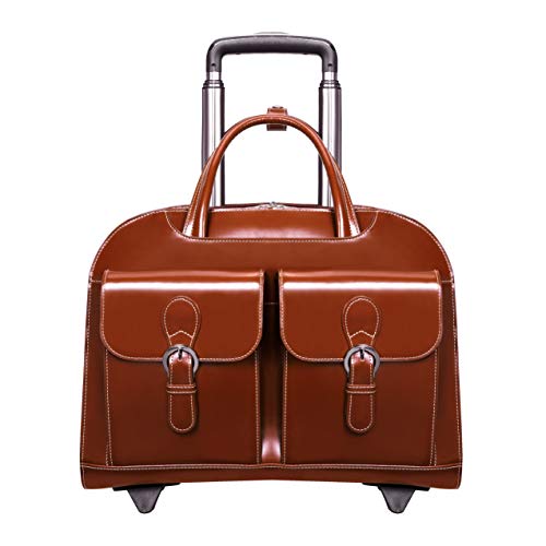 McKlein DAVIS, Top Grain Cowhide Leather, 15" Leather Vertical Wheeled Ladies' Laptop/Computer & Tablet Business Briefcase Bag/Women's Rolling Overnight Travel Bag, Removable trolley case