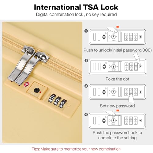 mixi Carry on Luggage, Suitcase with Spinner Wheels 16in Luggage Hardshell Lightweight Rolling Suitcases PC with Cover & TSA Lock, Lark Yellow - color: Lark Yellow, size: 16in Carry on