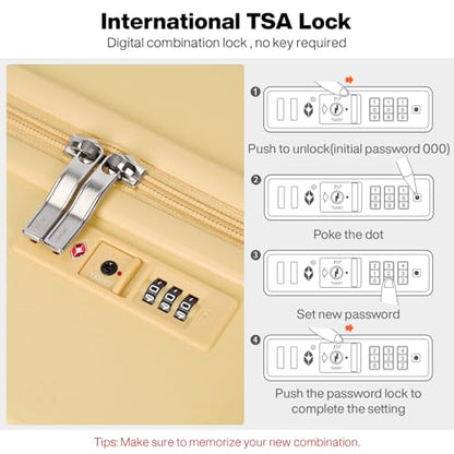 mixi Carry on Luggage, Suitcase with Spinner Wheels 16in Luggage Hardshell Lightweight Rolling Suitcases PC with Cover & TSA Lock, Lark Yellow - color: Lark Yellow, size: 16in Carry on