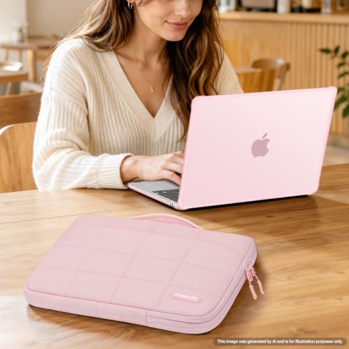MOSISO Compatible with MacBook Air 13 inch Case M5 2026 M4 M3 M2 2025-2022 | TPU Bumper Hard Shell&Puffy Sleeve Bag&Keyboard Skin&Webcam Cover&Screen Film for MacBook Air 13.6 inch Case, Pink - color: Pink