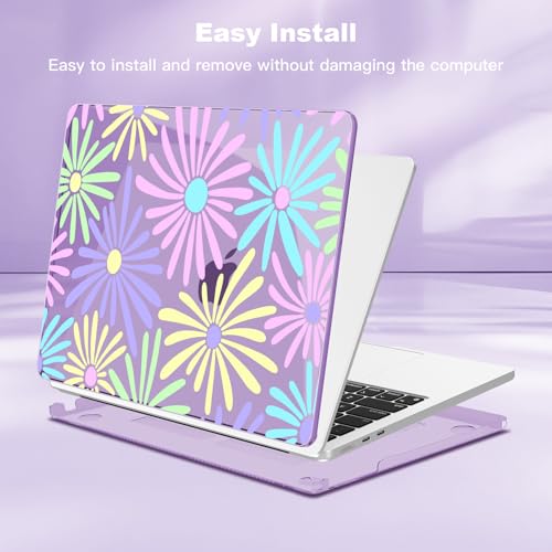 Teryeefi Hard Shell for MacBook Air 13 inch M4 M3 M2 Fit Model A3240/A3113/A2681, Clear Purple Protective Case with Keyboard Cover Trackpad Film for 2022-2025 MacBook Air 13.6, Cute Flowers 133 - color: Cute Flowers 133