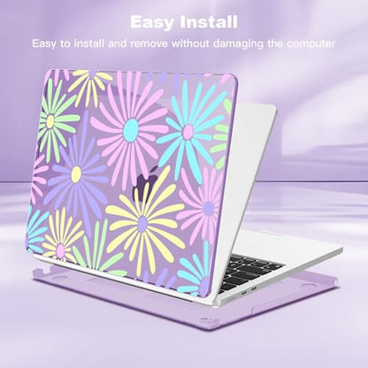 Teryeefi Hard Shell for MacBook Air 13 inch M4 M3 M2 Fit Model A3240/A3113/A2681, Clear Purple Protective Case with Keyboard Cover Trackpad Film for 2022-2025 MacBook Air 13.6, Cute Flowers 133 - color: Cute Flowers 133