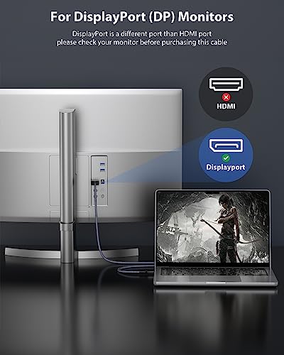 Maxonar VESA Certified USB C to DisplayPort 1.4 Cable (8K@60Hz/4K@144Hz) | 32.4Gbps Uni-Directional Adapter Nylon Build HDCP, G-Sync for iPhone 17/16,MacBook Pro/Air,Odyssey G8/G9- 6.6FT/2M - Grey - size: 6.6FT