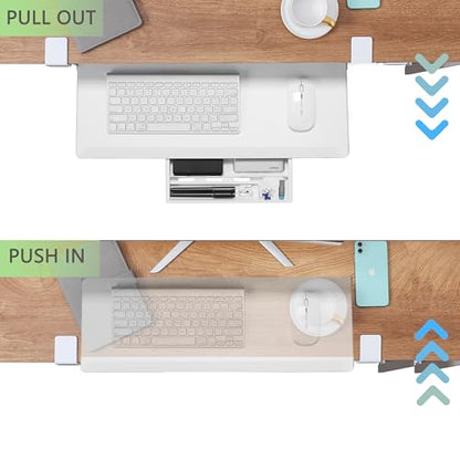 ETHU Under Desk Keyboard Tray - Small Slide Out Keyboard Shelf with C Clamp Mount, 19.7" x 11.8" Ergonomic Pull Out Tray for Home Office Desk, White - color: White, size: Small