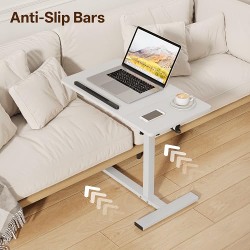 Overbed Table with Wheels Rolling, Adjustable Mobile Bedside Desk, Flip-Top, Laptop Table, C Shaped End Side Table for Couch, Sofa, Bed, Recliner and Home Use, Large White - color: Large White