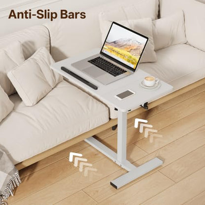 Overbed Table with Wheels Rolling, Adjustable Mobile Bedside Desk, Flip-Top, Laptop Table, C Shaped End Side Table for Couch, Sofa, Bed, Recliner and Home Use, Large White - color: Large White