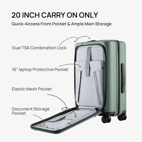 NINETYGO Carry On Luggage 22x14x9 Airline Approved, 20 Inch Suitcase with Front Compartment, Lightweight PC Hard Shell, Cup Holder, Clamshell, TSA Lock, Spinner Wheels (Creamy Matcha Tea) - color: 05-Creamy Matcha Tea, size: Carry-On 20-Inch (Clamshell, 3