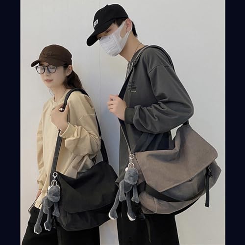 Men's canvas bag, men's and women's Japanese casual crossbody bag, men's large capacity canvas messenger bag - color: Grey