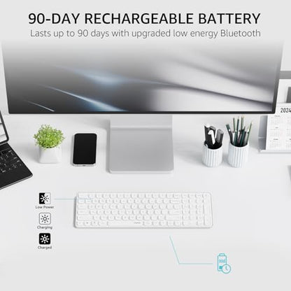Rapoo E9350L Multi-Device Wireless Keyboard, Blade-Series E9350L 99-Key Ultra-Thin Keyboard, Support 4 Devices, Low-Profile, Quiet, USB-C, Rechargeable, Al-Alloy Frame, for Windows/Mac/Linux/Chrome - color: White
