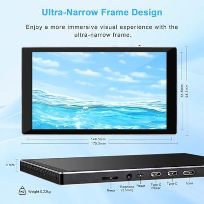 wisecoco 7 inch Portable Monitor 1080P FHD 60Hz Mini Pocket Touchscreen Display USB C HDMI Ultra Thin Lightweight IPS Second Screen Gaming for Raspberry Pi 5/4 PC/Laptop/PS5/XBOX/Switch