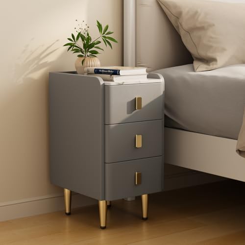 AQIMUELE Narrow Nightstand with Drawers, Narrow Side Table Leather, Small Bedside Tables for Bedroom. (Dark Gray) - color: Dark Gray, size: 11.8''W x 15"D x 22.8"H