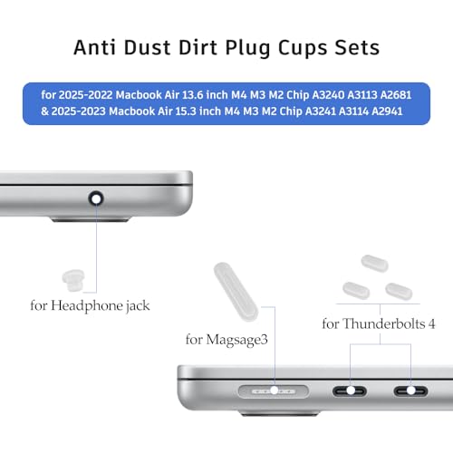 ProElife 7-Pcs Anti Dust Dirt Plug for MacBook Air 13 15 M5 Accessories | Clear, Protective Laptop Silicone Anti Dirt Protective Cover, Durable & Reusable, Custom Fit Design, Easy to Apply and Clean - color: Clear