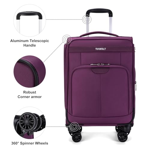 Carry on Suitcase 22x14x9 Airline Approved,20 inch Lightweight Suitcases with 360° silent swivel wheels, TSA Lock and Compartment, Large Capacity travel Suitcase-Purple - color: Purple, size: Carry-on 20 inch