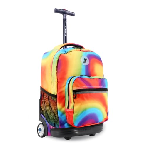 J World Sunrise Kids Rolling Backpack with Wheels for Girls Boys, Roller Bookbag for School, 18 x 13 x 9 Inches, Heat - color: Heat