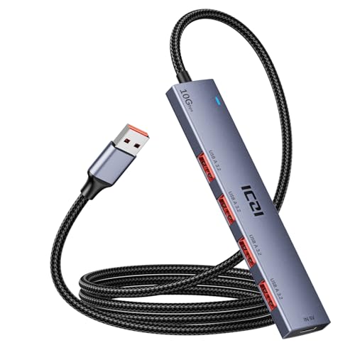 ICZI USB 3.2 Hub 10Gbps 4 Port USB3.2 Gen 2 Splitter with 4FT Cable for Laptop, Desktop PC, Xbox, PS5, iMac, Surface Pro, Xps - size: usb 3.2 aluminum