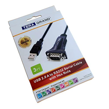 Tera Grand - Premium USB 2.0 to RS232 Serial DB9 Adapter Cable 3 Feet - Supports Windows 11, 10, 8, 7, Vista, XP, 2000, 98, Linux and Mac - Built with FTDI Chipset and Hex Jack Nuts - size: 3 ft, style: Hex Jack Nuts
