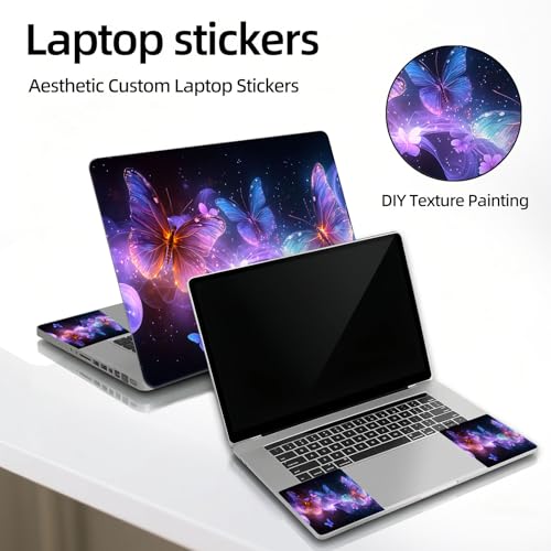 Universal Laptop Skin Sticker Decal, 12"-15.6" Aesthetic Vinyl Wrap, Neon Purple Butterflies Waterproof Notebook Cover Art Protector for MacBook HP Dell Lenovo, Fits 13" 14" 15" 15.6" - color: Neon Purple Butterflies