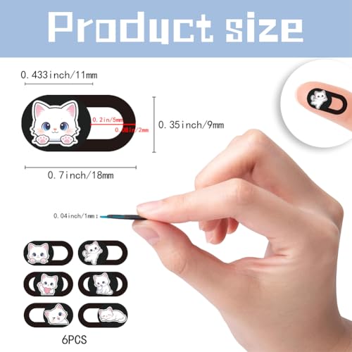 6Pcs 6 Styles Cat Camera Cover Slide Cute Privacy Guard Accessories, 0.04 Inch Ultra Thin Webcam Cover Protector Blocker for Laptop Desktop Computer Tablet Notebook Mini PC Home Office Use - color: White Cat