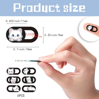 6Pcs 6 Styles Cat Camera Cover Slide Cute Privacy Guard Accessories, 0.04 Inch Ultra Thin Webcam Cover Protector Blocker for Laptop Desktop Computer Tablet Notebook Mini PC Home Office Use - color: White Cat
