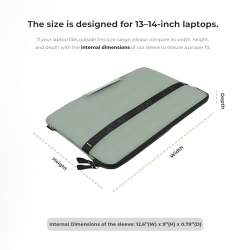 13.3-14 inch Laptop Sleeve Case Protective Briefcase Computer Bag, Green | Waterproof Polyester, Fits Most Laptop Models, Shockproof Interior, Smooth Zippers, Slim Profile - color: Green, size: 14inch