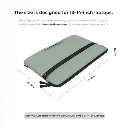 13.3-14 inch Laptop Sleeve Case Protective Briefcase Computer Bag, Green | Waterproof Polyester, Fits Most Laptop Models, Shockproof Interior, Smooth Zippers, Slim Profile - color: Green, size: 14inch