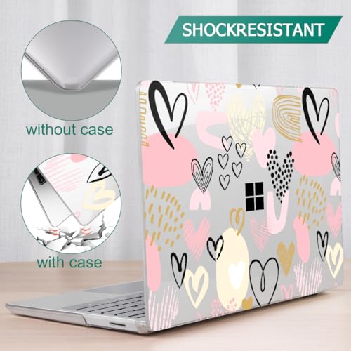 Case for Surface Laptop 5/4/3 13.5", Pink & Gold Hearts | Hard Shell Case with Keyboard Cover & Screen Protector. Fits Surface Laptop 5/4/3 13.5" Metal Palm Rest Models 1951/1868. - color: Pink & Gold Hearts