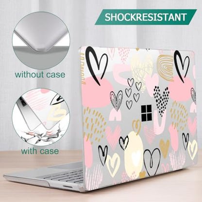 Case for Surface Laptop 5/4/3 13.5", Pink & Gold Hearts | Hard Shell Case with Keyboard Cover & Screen Protector. Fits Surface Laptop 5/4/3 13.5" Metal Palm Rest Models 1951/1868. - color: Pink & Gold Hearts