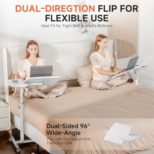 COMHOMA Overbed Bedside Table with Wheels, Tiltable Hospital Bed Table Over The Bed, Adjustable Mobile Standing Desk Rolling Laptop Desk for Hospital and Home Use, White - size: 28x16in (Tiltable)