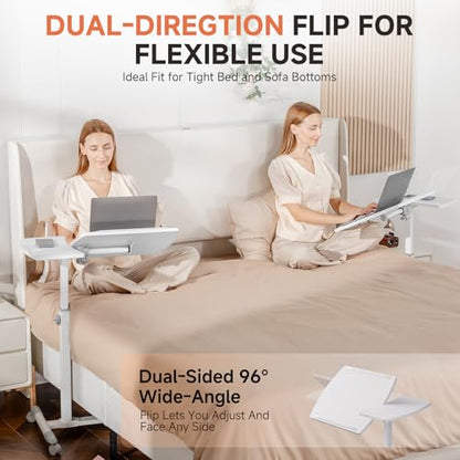COMHOMA Overbed Bedside Table with Wheels, Tiltable Hospital Bed Table Over The Bed, Adjustable Mobile Standing Desk Rolling Laptop Desk for Hospital and Home Use, White - size: 28x16in (Tiltable)